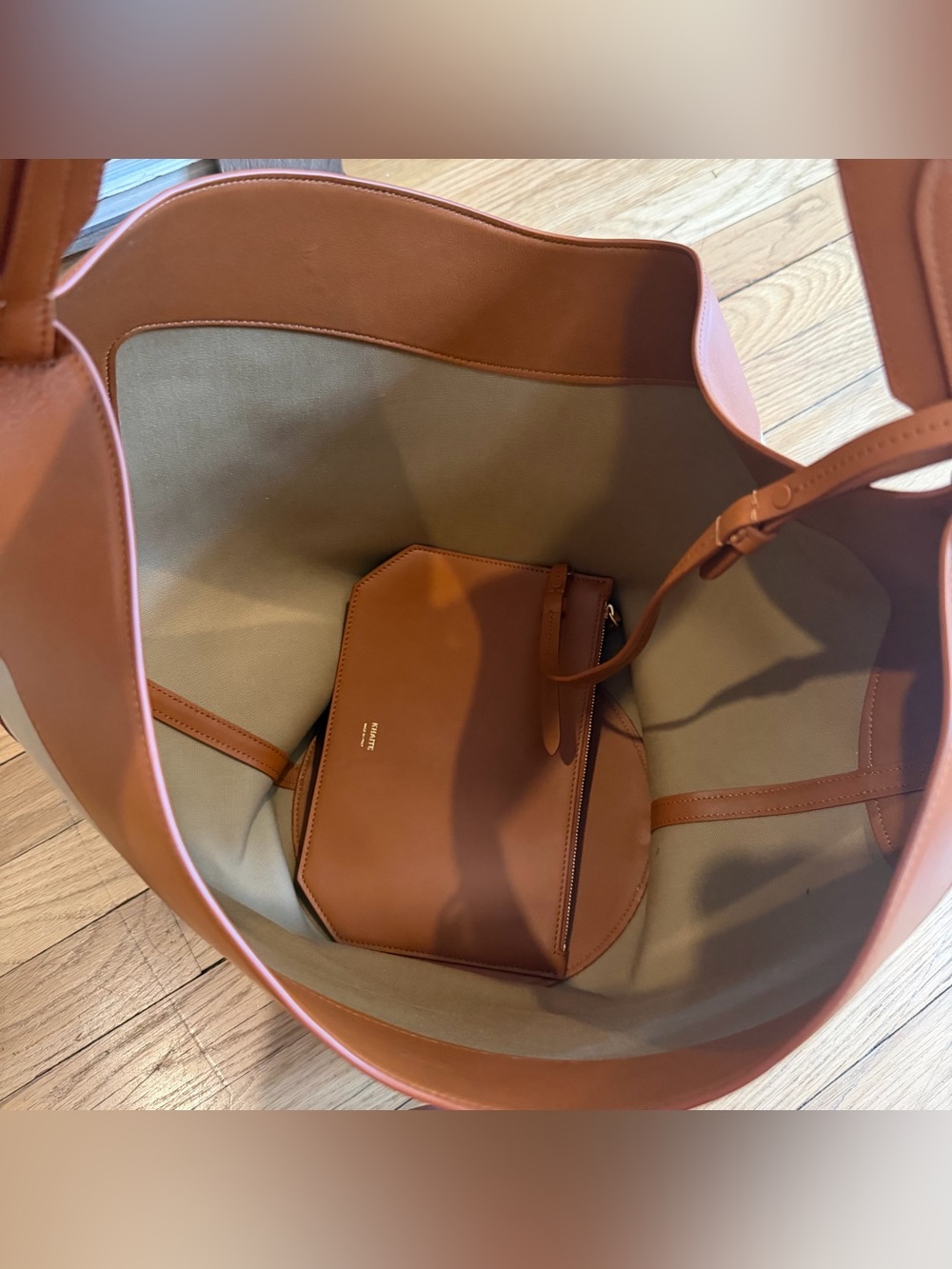 NEW KHAITE Medium Lotus Tote Honey Tan Leather Canvas Shoulder Bag purse $2700 - Picture 5 of 14